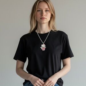 Hello Kitty–Style Rhinestone Pendant Necklace